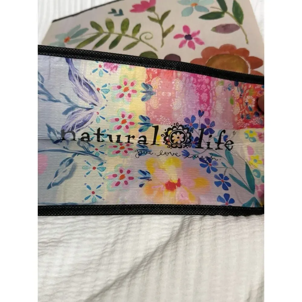 NW/OT Natural Life Reusable Tote Grocery Floral Medium Happy Bag Boho Hippy